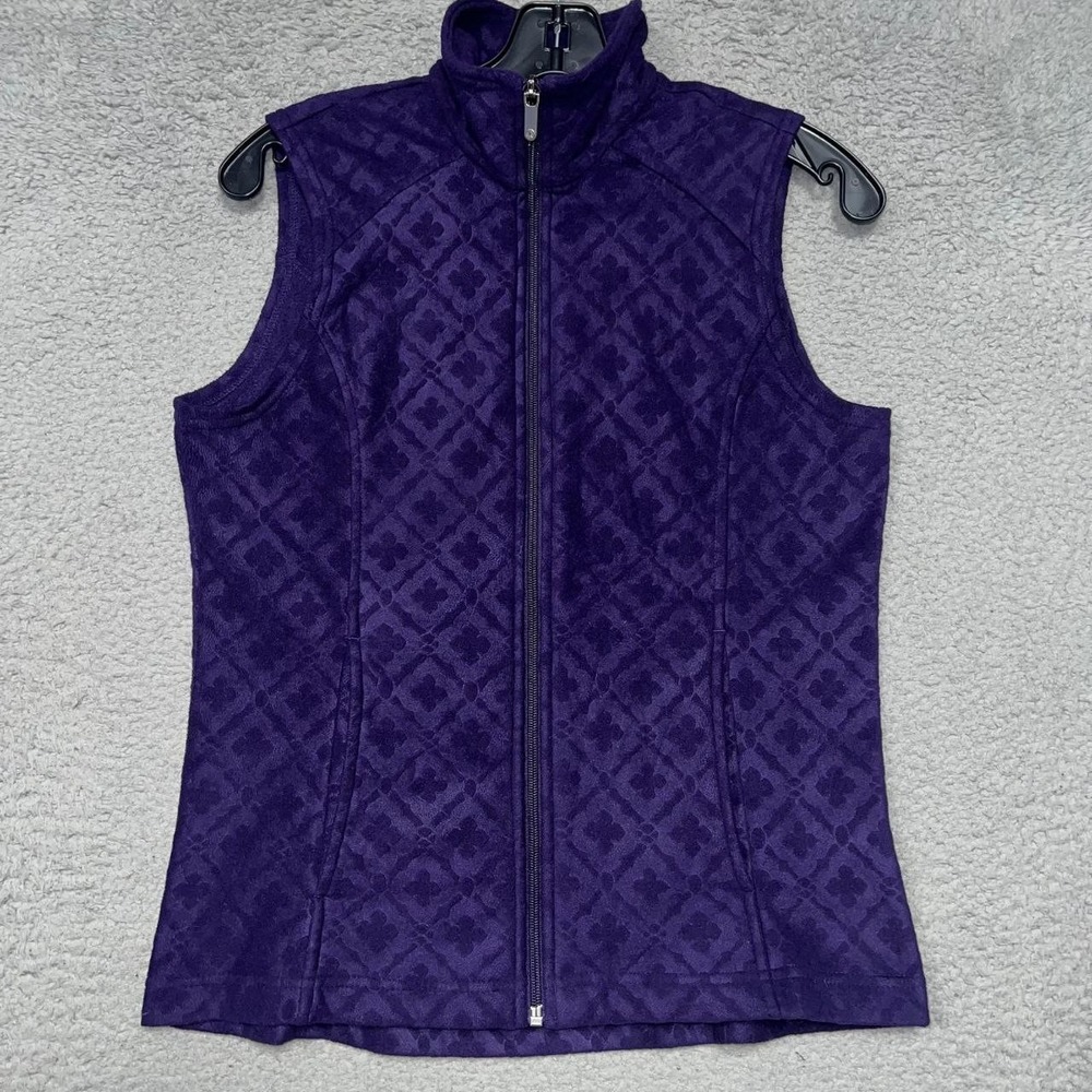 Lands End Vest Women's Size XS (2-4) Purple Fleece Diamondโ Quatrefoil Textured